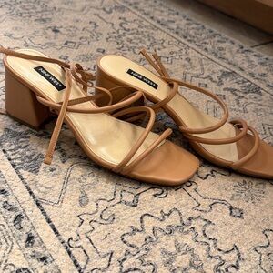 Nine West Cognac Strappy Block Heel Sandals